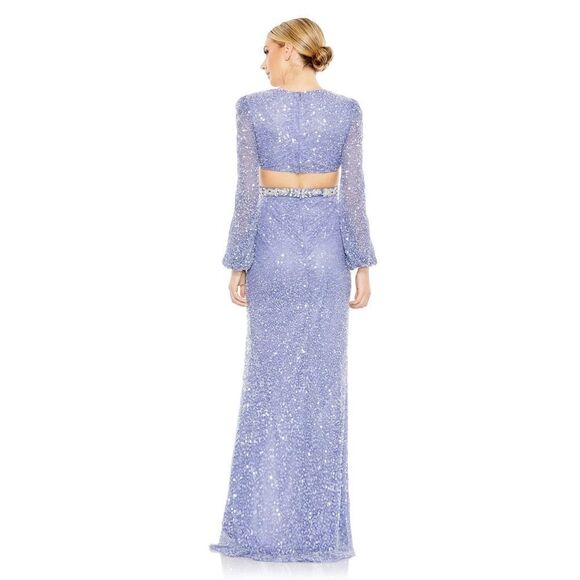 Mac Duggal 5745 Sequined Faux Wrap Cut out Gown Size 6 Lilac NWT - Picture 3 of 10